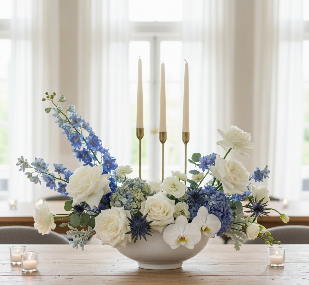 FLOWER CENTERPIECE HANUKKAH FLEURS TABLE CANDLES BOUGIES 