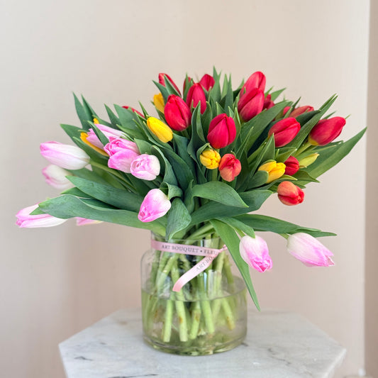 tulips red orange pink yellow
