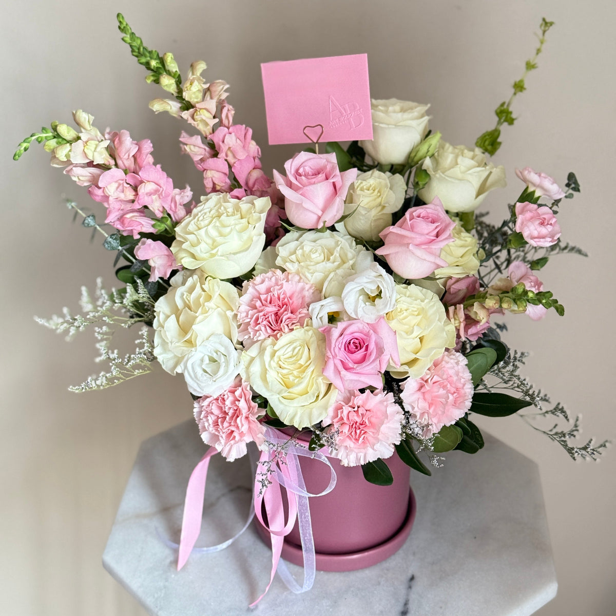 Snapdragon And Roses ROSY CHIC | Luxury Pink Rose & Snapdragon Arrangement | ART BOUQUET